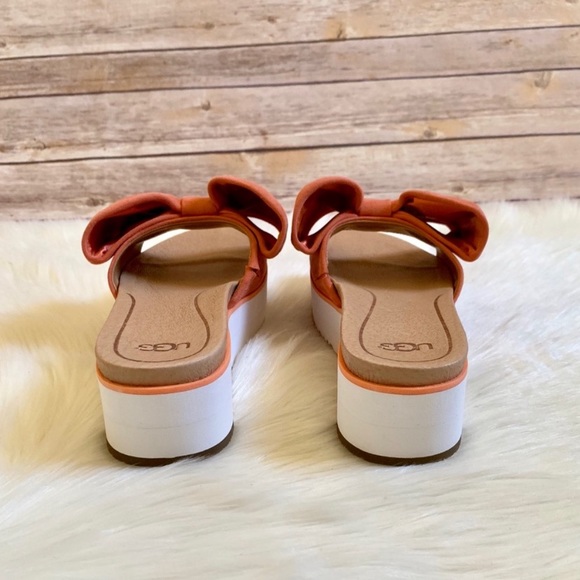 UGG Joan Platform Bow Suede Sandals In Coral - Picture 6 of 8
